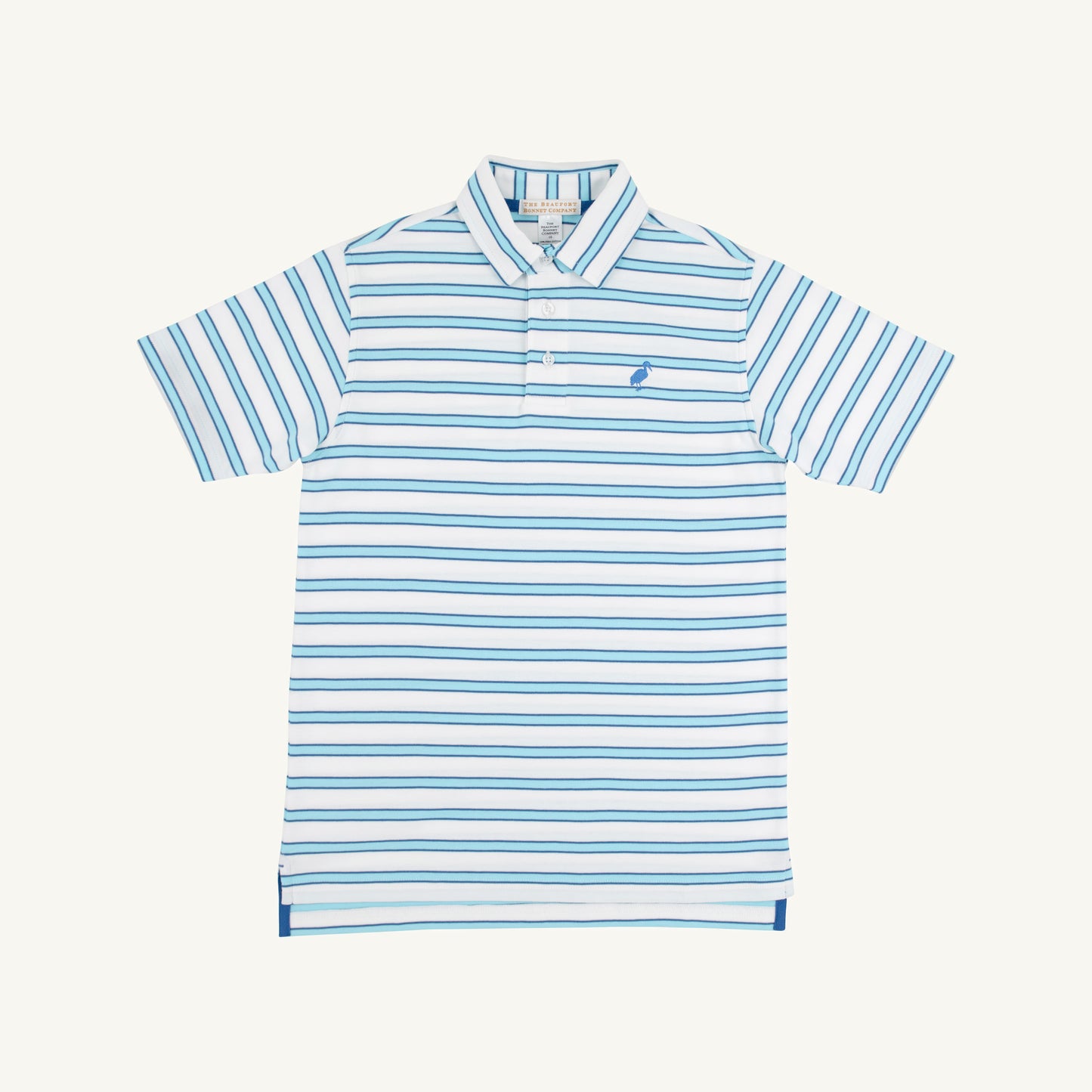 Prim and Proper Polo SS Pima Worth Ave White Belhaven Blue and Wood Boat Blue Stripe/Wood Boat Blue