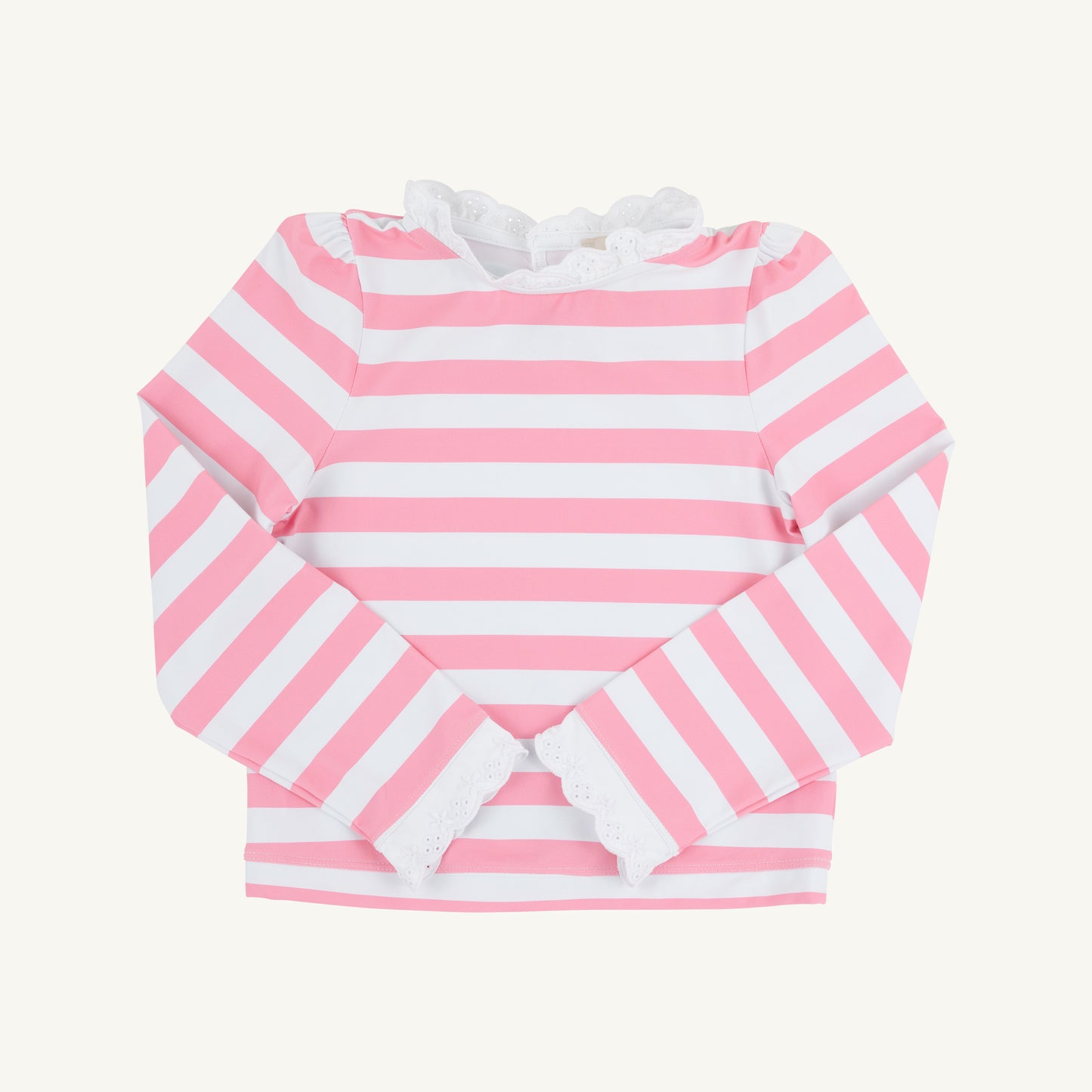 Winnie's Wave Spotter Swim Shirt UPF Keyhole Caicos Cabana Stripe in Hamptons Hot Pink/Worth Ave White