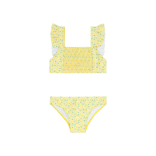 Girls Petite Fleur Smocked Ruffle Strap Bikini