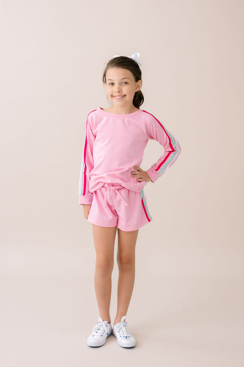 Savannah Jogger Short Set Taffy Pink/Power Pink/Totally Turquoise/Pure Coconut Stripe on Sleeve