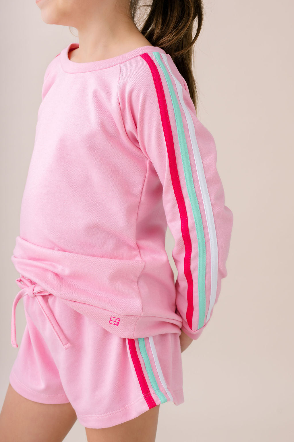 Savannah Jogger Short Set Taffy Pink/Power Pink/Totally Turquoise/Pure Coconut Stripe on Sleeve