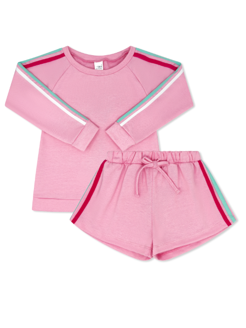 Savannah Jogger Short Set Taffy Pink/Power Pink/Totally Turquoise/Pure Coconut Stripe on Sleeve