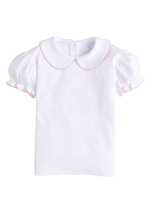 Girl's Short Sleeve Peter Pan Blouse Light Pink
