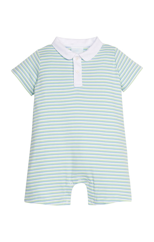 Peter Pan Polo Romper Greenview Stripe