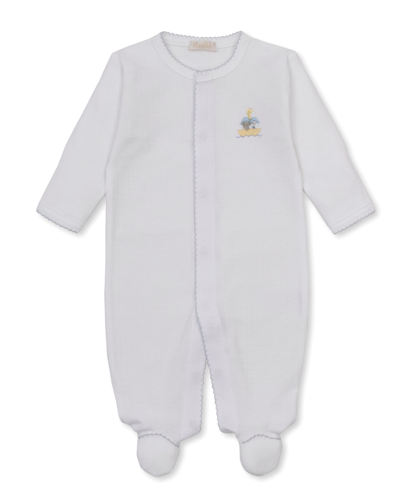 Noah's Journey Hand Embroidered Footie White & Silver