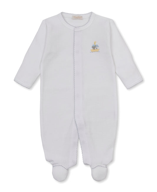 Noah's Journey Hand Embroidered Footie White & Silver