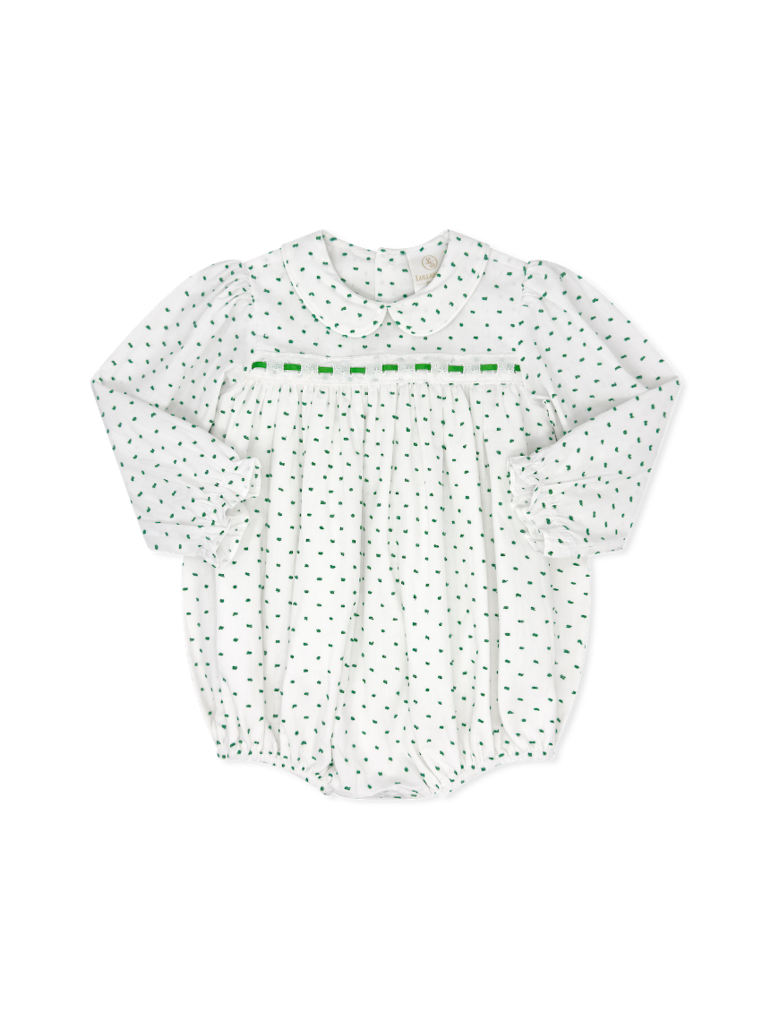 1956 Ribbon Bubble Mistletoe Green Swiss Dot