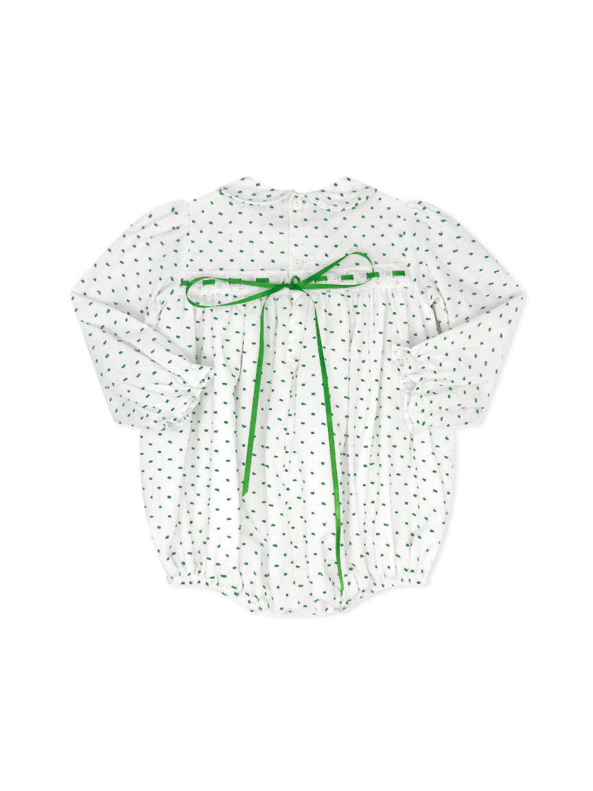 1956 Ribbon Bubble Mistletoe Green Swiss Dot