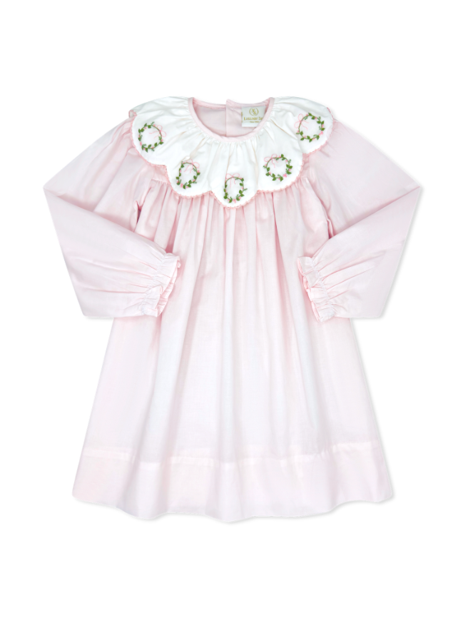 Chloe Dress Blessings Pink Batiste Wreath Embroidery