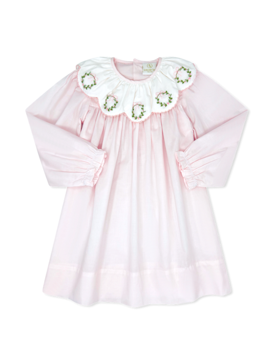 Chloe Dress Blessings Pink Batiste Wreath Embroidery