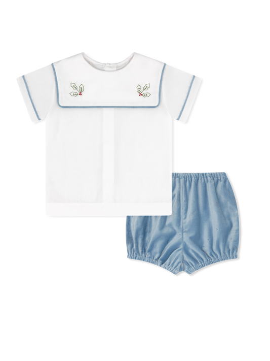 Christian Bloomer Set Blue Velvet with Holly