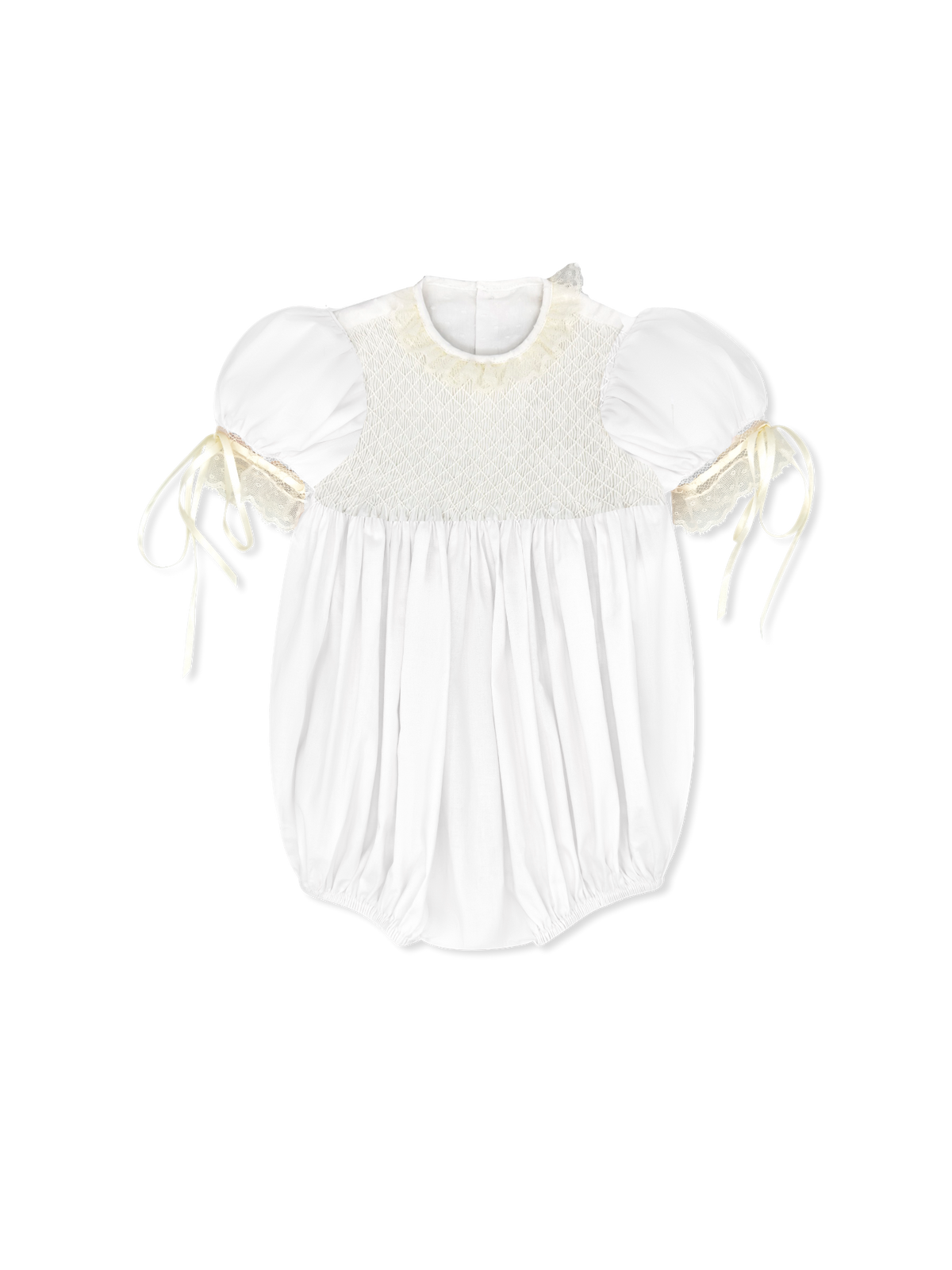 Margaret Bubble Spring White Swiss Dot Ecru Smocking & Lace