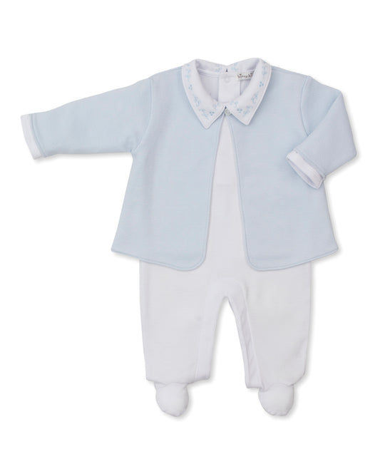 Sweet Homecoming Footie with Jacket Set White/Light Blue