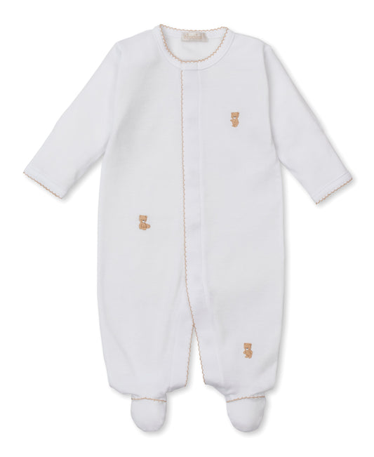 Teddy Bear Footie with Hand Embroidery White/Ecru