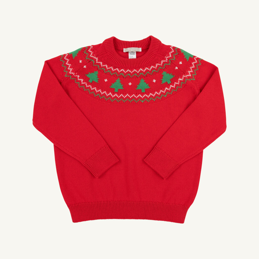 Isaac's Sweater Fairisle Richmond Red Christmas Trees