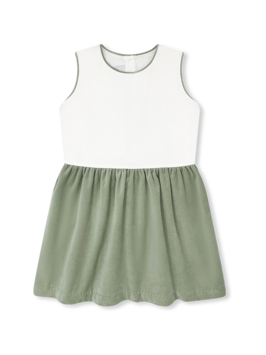 Beatrice Dress Winter White Velvet/Leyland Green Velvet