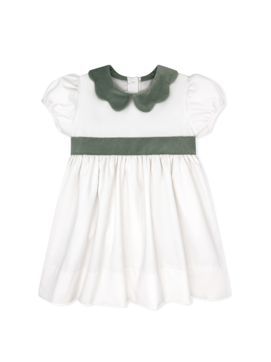 Blakely Band Dress Winter White Velvet/Leyland Green Velvet