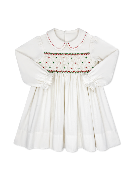 Clara Dress Long Sleeve Dreamy White Corduroy/Garland Green