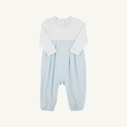 Long Sleeve Bradford Romper Worth Avenue White Buckhead Blue Stripe
