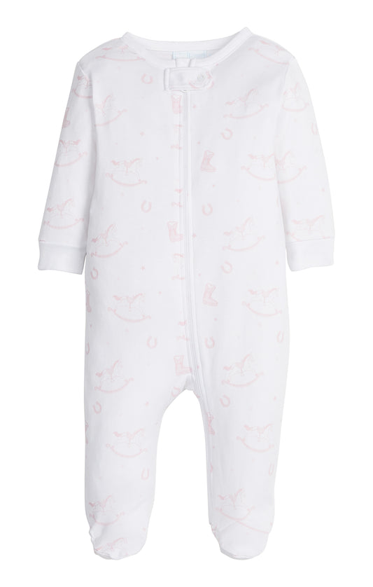Zippered Footie Pink Rocking Horse