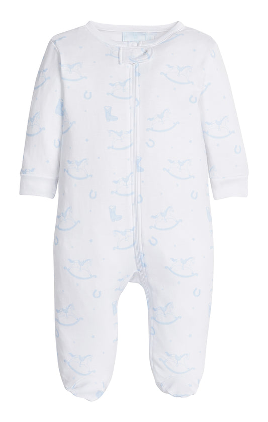 Zippered Footie Blue Rocking Horse