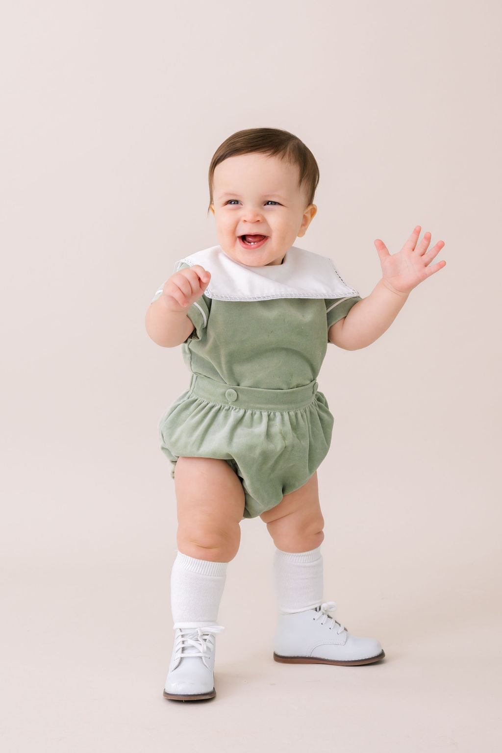 Christian Button On Leyland Green Velvet