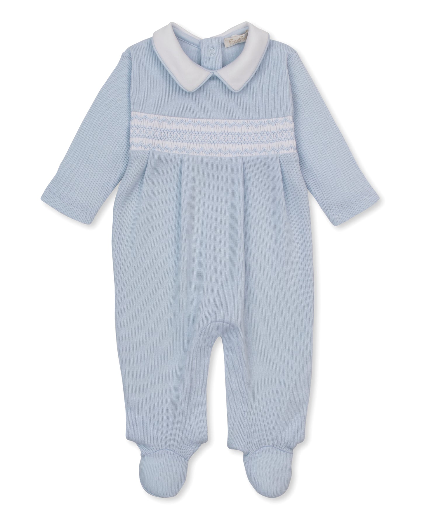 Punto Ingle Footie w/ Hand Smocking Light Blue