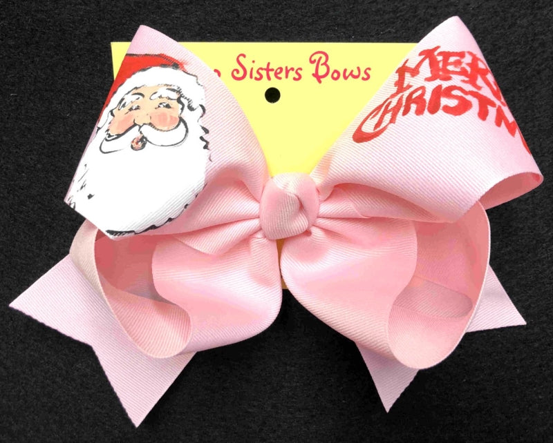 Vintage Santa in Pink Hand Painted Bow