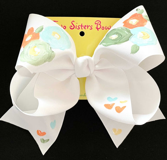 Warm Spring Florals Hand Painted Bow